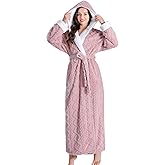 Skilydia Hooded Robes for Women Long,Sherpa Trim Fleece Bathrobes With Hood Long Plush Soft Warm Winter Robes for Women