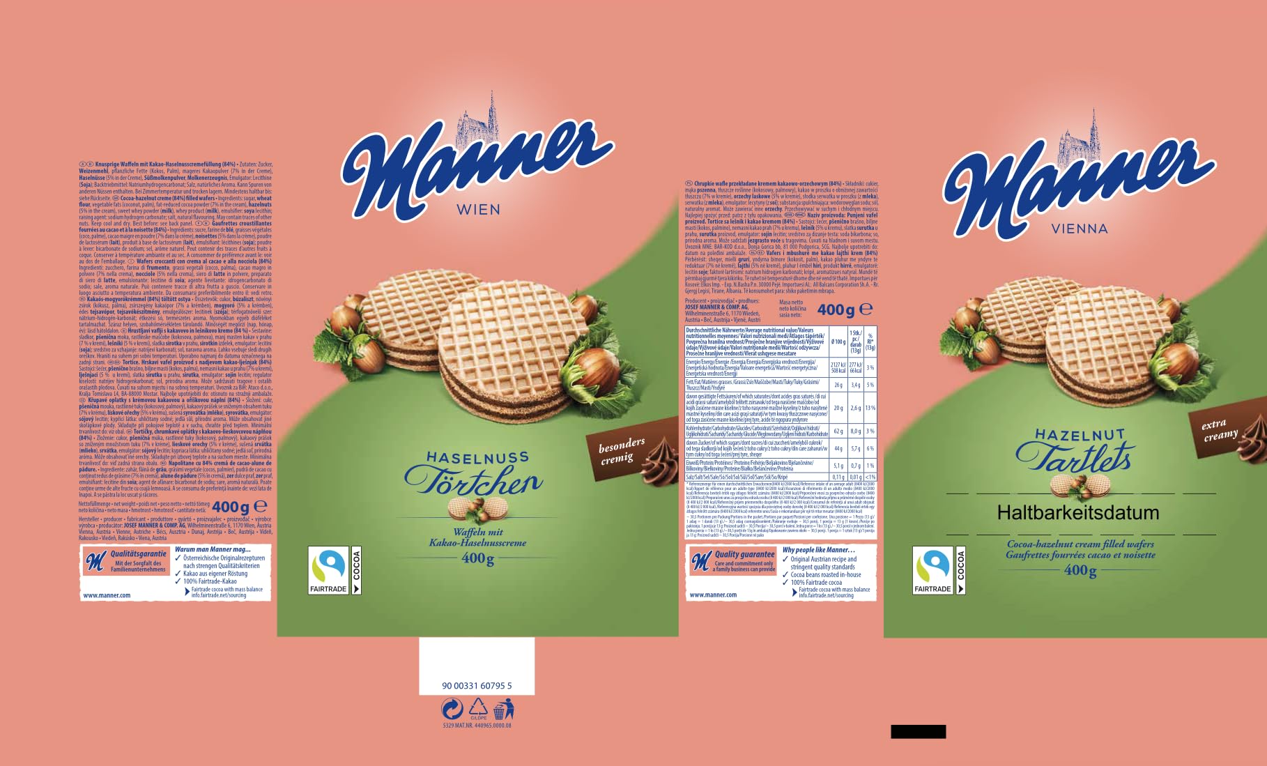 Manner Neapolitaner | vegane knusprige Waffeln mit Haselnusscreme | 1er Pack (400 g) 4