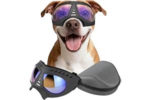 PETLESO Large Dog Goggles Pet Eyes Protection for Medium to Large Breed, Windproof Snowproof UVproof Dog Sunglasses for Outdoor Hiking/Cycling/Driving, Soft Frame Adjustable Straps, Clear Blue Lens
