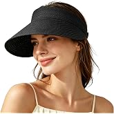 Straw Sun Visors Womens, Ponytail Beach Straw Visor, Packable Summer Sun Hats for Women Travel