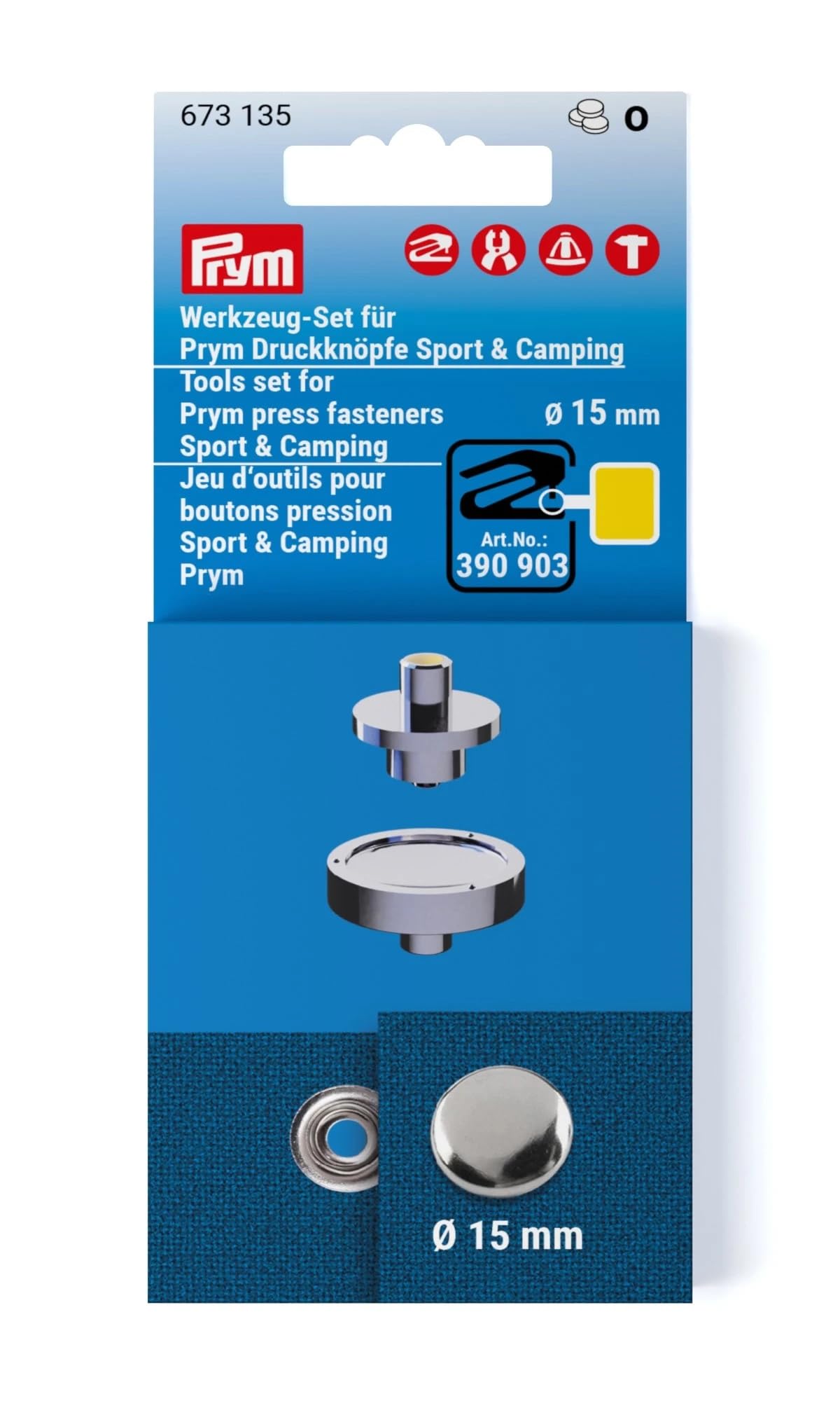 Prym 673135 Tool Set for Prym Sport & Camping Press Studs 15 mm Yellow