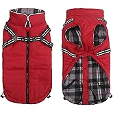 Winter Warm Coat Geyecete Waterproof Dog Winter Jacket with Harness Traction Belt,Pet Outdoor Jacket Dog Autumn and Winter Clothes for Medium, Small Dog-Red-S