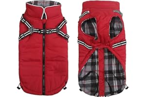 Winter Warm Coat Geyecete Waterproof Jacket with Harness Traction Belt,Pet Outdoor Jacket Dog Autumn and Winter Clothes for Medium, Small Dog-Red-M