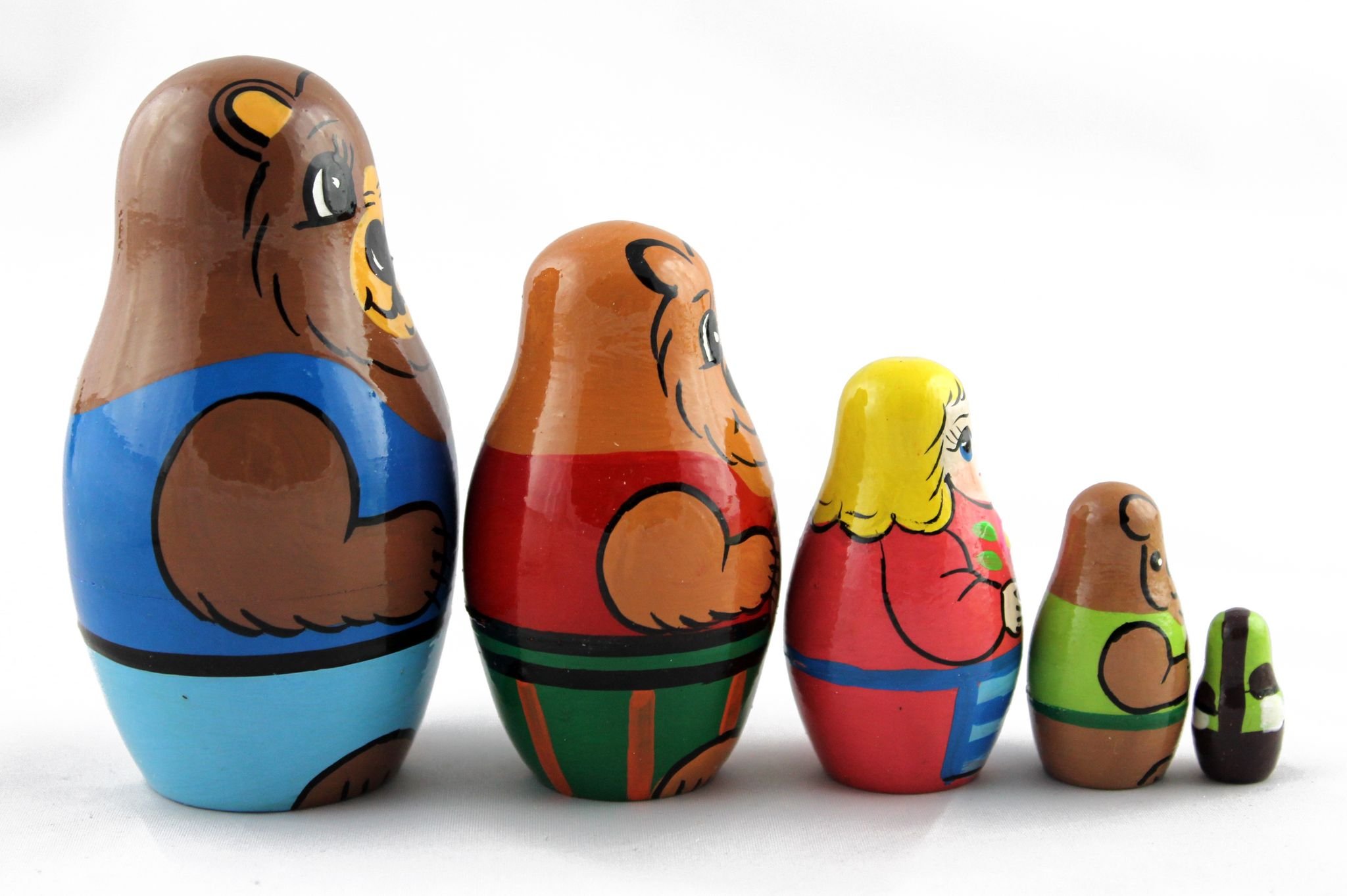 Matryoshka Matrioska Babuska Russian Nesting Wooden Doll Goldilocks and The Three Bears Matreshka Babooshka 5 Pc Stacking Hand Painting Matriosjka