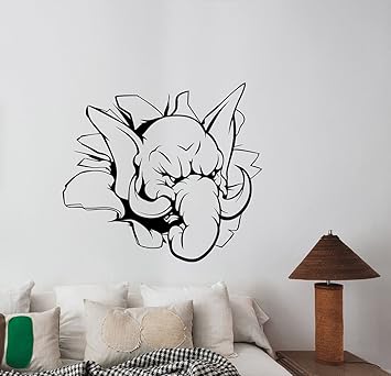Angry Elephant Head Through The Wall Decal Removable Vinyl