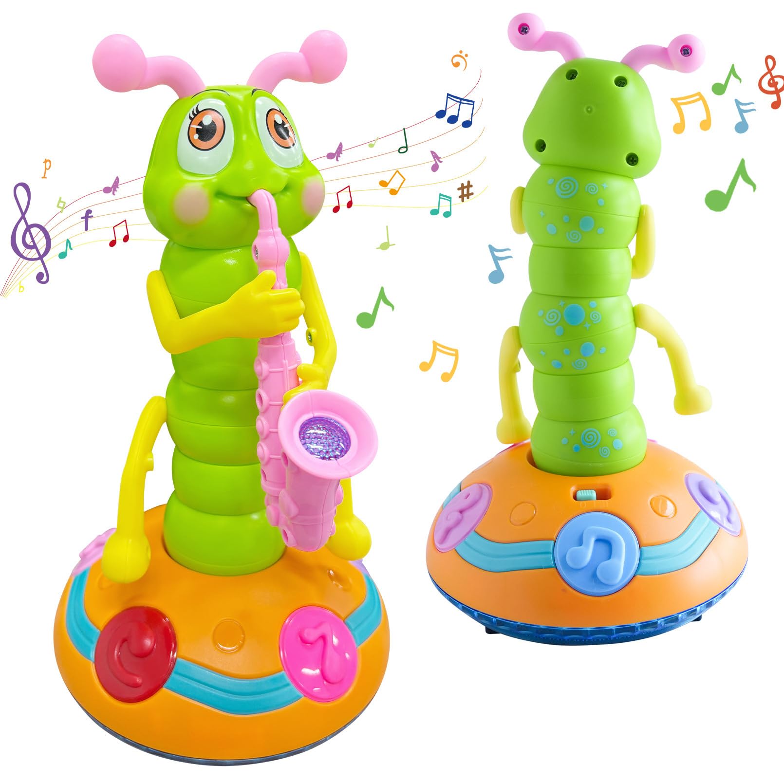 Photo 1 of TOMFANCY Dancing Caterpillar Saxophone Music Toy, Children's Electric Caterpillar Wriggle Baby Sensory Musical Toys for Kids with LED Lights 1PCS Pink