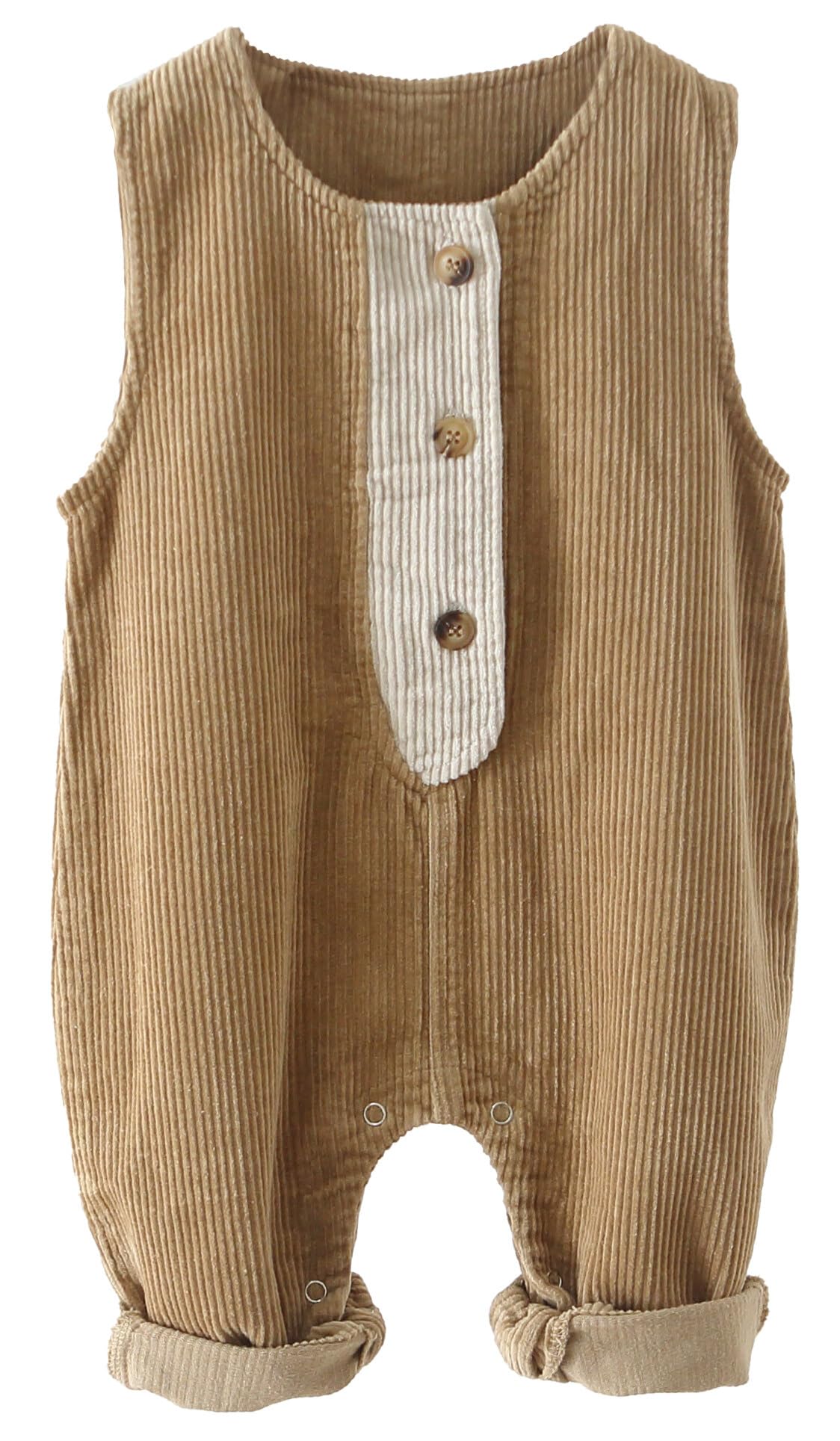 Photo 1 of Happy Cherry Newborn Baby Boys Girls One Piece Corduroy Suspender Jumpsuit Sleeveless Bodysuit Ribbed Plain Outfit Cotton Bib Pants with Pocket Browm 18-24 Months