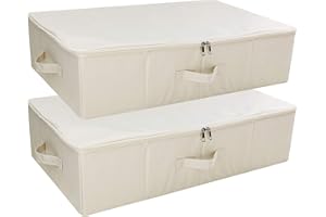 iwill CREATE PRO Pack of 2, Collapsible Rigid Storage Baskets for Underbed Organizer, Good for Clothing, Shoes, Bedding in Wardrobe, College Dormitory, Apartment Shelves Use, Beige