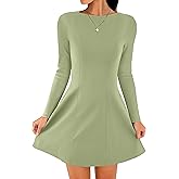 ANRABESS Women's Long Sleeve A-Line Mini Dress 2026 Spring Boat Neck Semi Formal Fit and Flare Casual Business Short Dresses