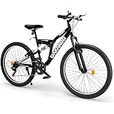 26" Mountain Bike, 7 Speed High Carbon Steel Dual Full Suspension MTB Bikes | Outdoor Hybrid Bikes, Comfortable Adjustable Saddle, All-Terrain Tires, Easy Assembly, Hybrid Bikes for Adults Men Women