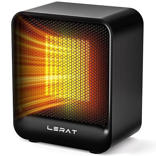 Lerat Electric Space Heater, Small Heater for Indoor Use, 500W PTC Fast Heating Portable Heaters, Overheating & Tip-Over Protection, Mini Personal Heater for Office Desk Camping, Black