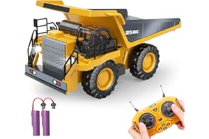 BEWEAI RC Dump Truck Toy for Boys, Remote Control Play Truck Construction Vehicles, 9CH 2.4Ghz Electric Trucks with Metal Bed & Light, 2 Rechargeable Batteries RC Car Toys Kids 3-12 Year Old Birthday Gifts
