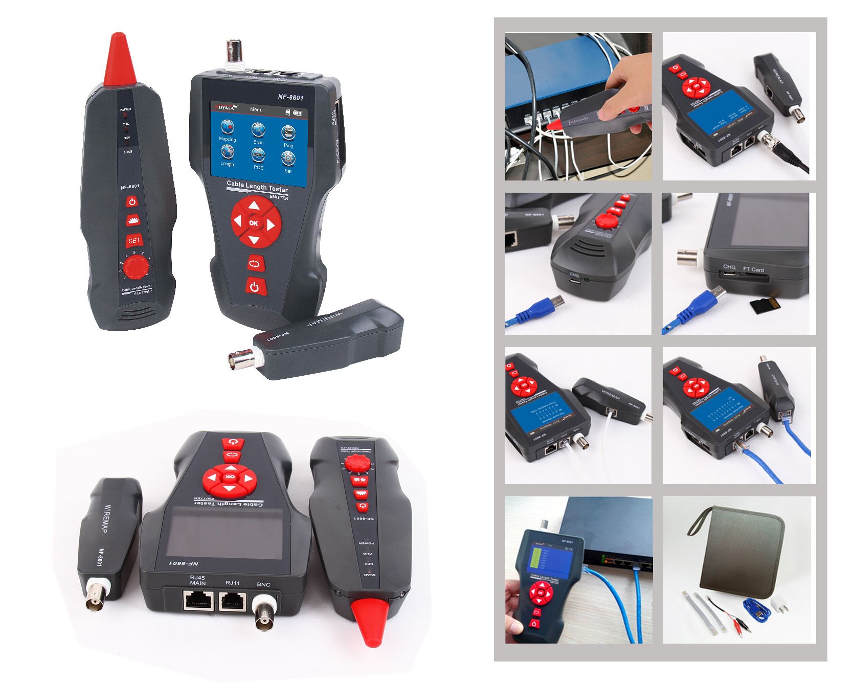 KALEA-INFORMATIQUE Professional RJ45 RJ11 USB BNC network cable tester. For: Measuring, mapping, locating, PoE and PING testing. Test logging