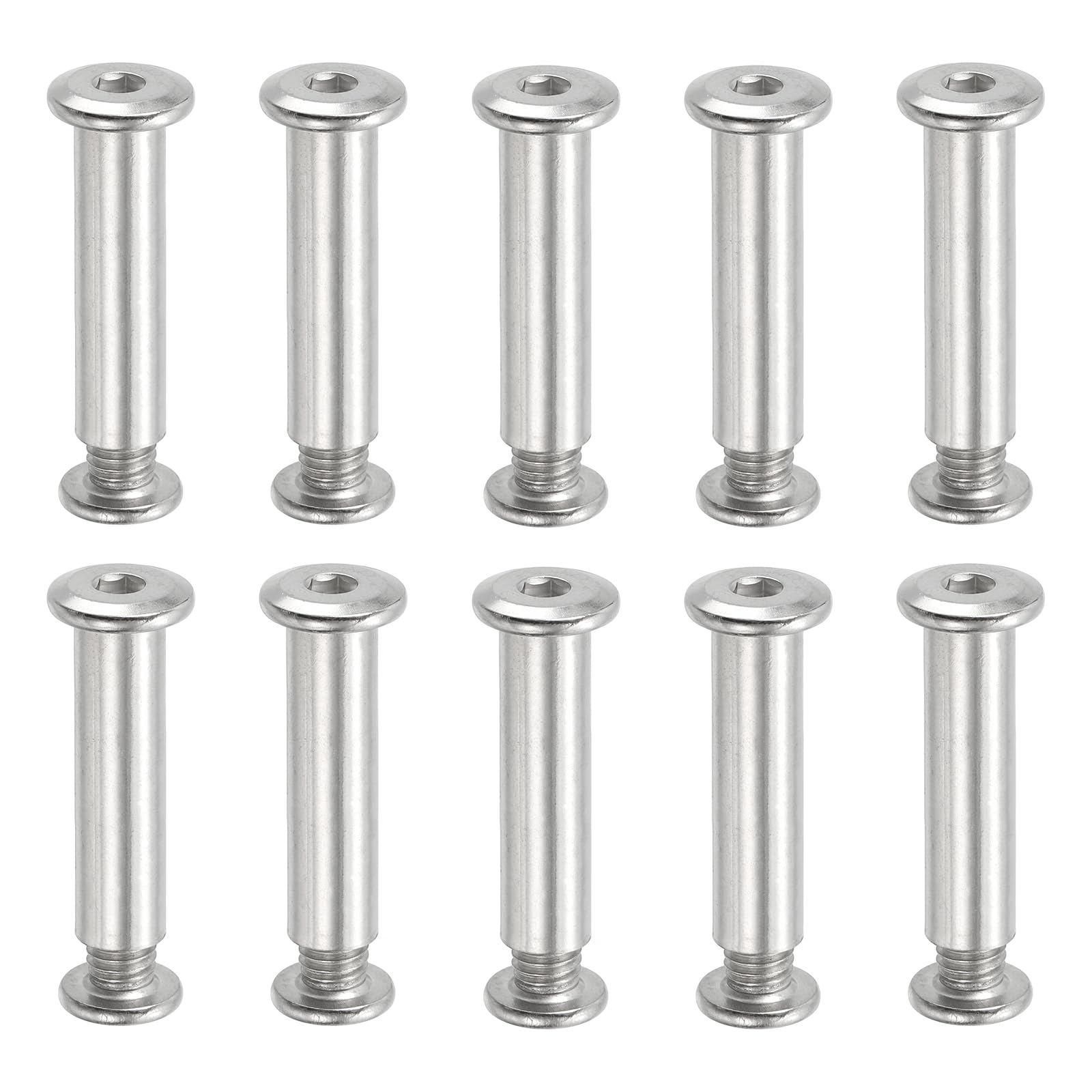 PATIKIL Hex Chicago Screws, 10 Set Binding Screw Posts M8 x 40 mm Connecting Hex Drive Socket Cap Bolt Nuts for Scrapbook Leather Belt Album Photo Furniture Repair, Silver