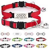 Cat Collar with Name Tag, Adjustable and Durable Polyester Personalized Cat Collar with Bell, Custom Carved Pet Name and Phon