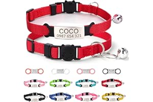 Cat Collar with Name Tag, Adjustable and Durable Polyester Personalized Cat Collar with Bell, Custom Carved Pet Name and Phon