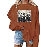 VKEGNIO Halloween Sweatshirt Women Horror Movie Pumpkin Coffee Graphic Sweatshirts Halloween Shirts Fall Crewneck Sweatshirt