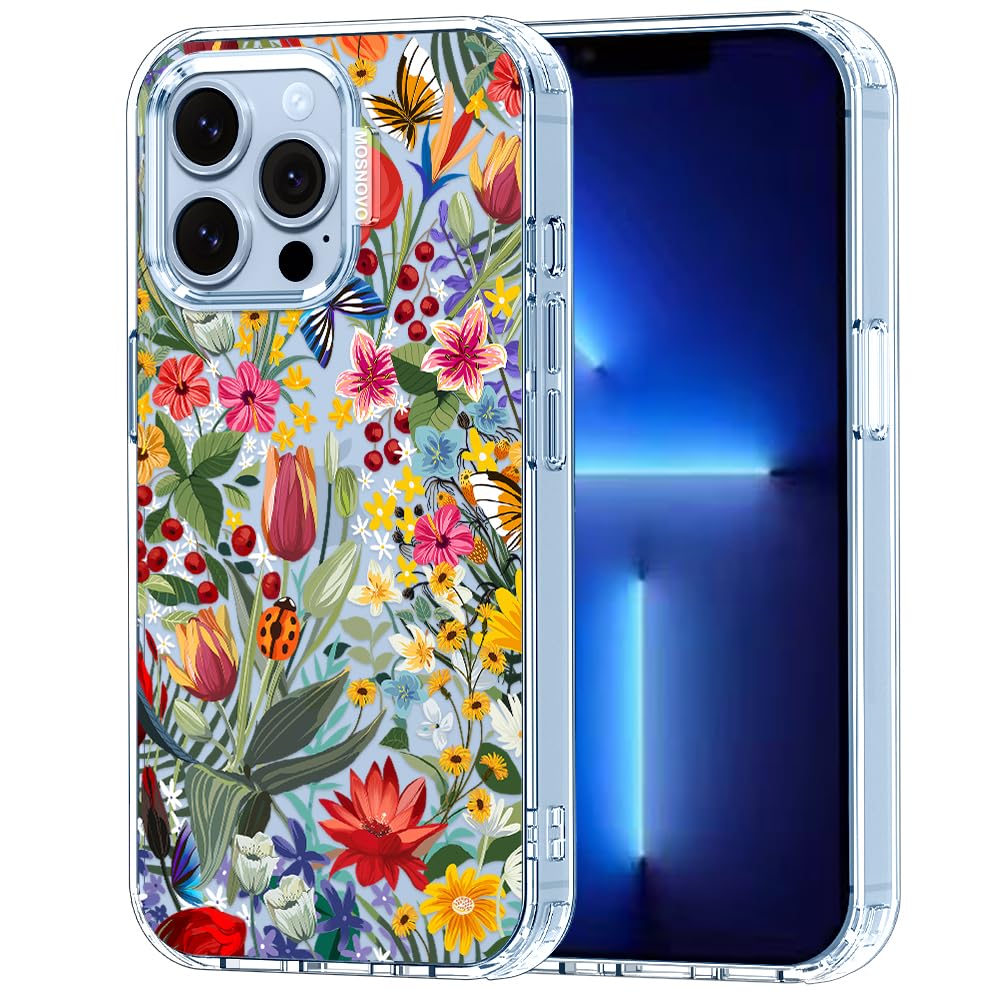 MOSNOVO Case for iPhone 13 Pro, [Buffertech 6.6ft Military-Grade Drop Protection] [Anti Peel Off Tech] Clear TPU Bumper Phone Case Cover Design - In The Garden — image 1