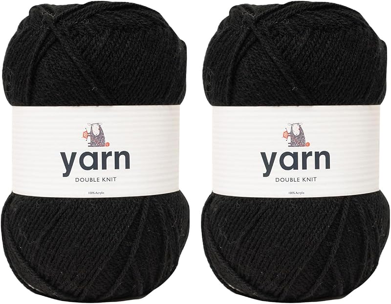 KORBOND Yarn Black Double Knit Acrylic Wool 2 x 100g DK Crochet Knitting