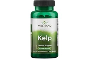 Swanson Premium Brand Kelp - Natural Iodine Source Supporting Thyroid Health - Mineral Supplement w/Iodine Source Standardized 0.4% - (250 Tablets, 225mcg Each)