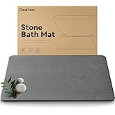 Realion Stone Bath Mat, Dries Quickly, Non-Slip Diatomaceous Earth Bath Mats for Bathroom, Super Absorbent Stone Shower Mat, Easy to Clean, 23.5" x 15.5" Dark Gray