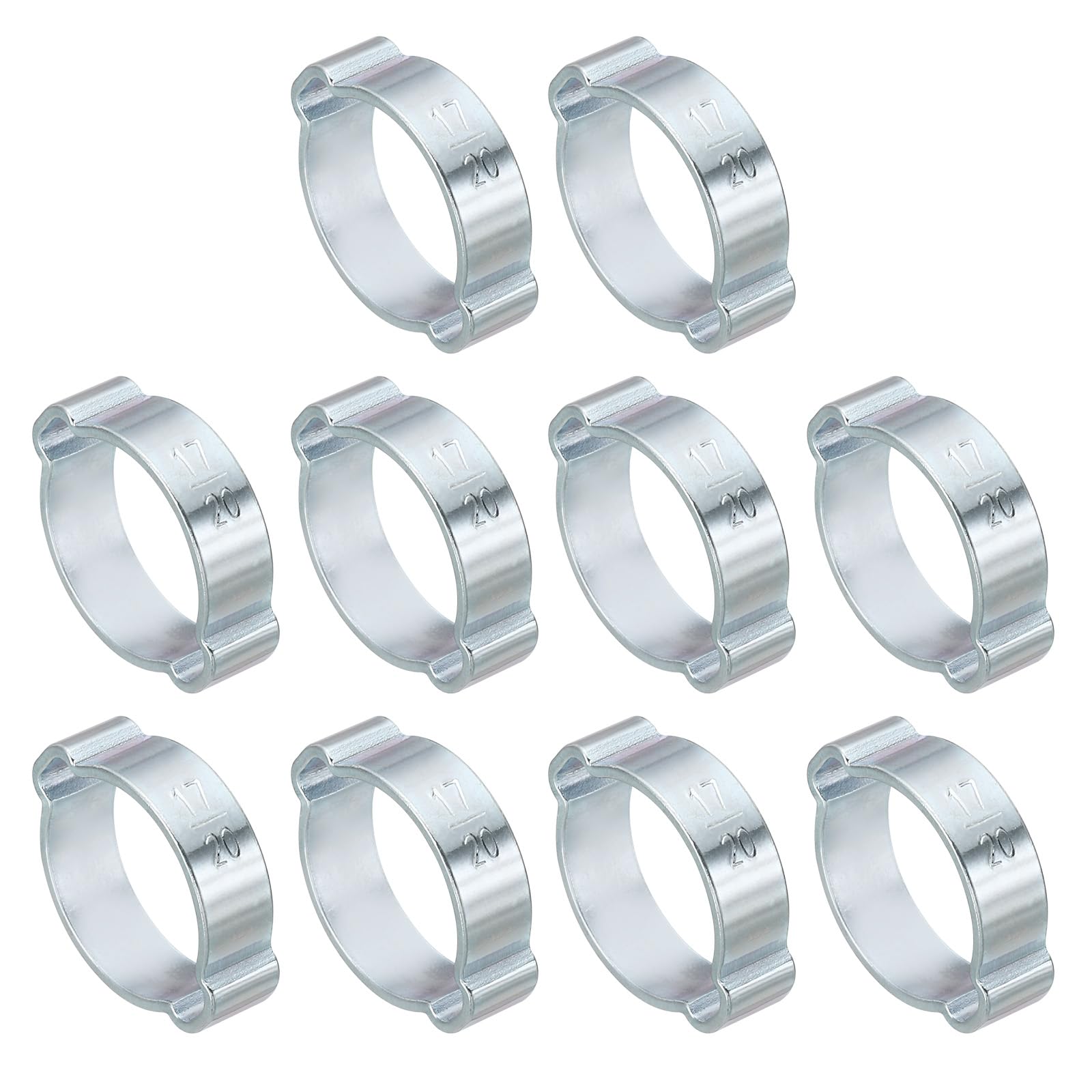PATIKIL 10 Pack 17-20mm Double Ear Hose Clamp, Galvanized Steel Crimp Rings for Tubing Pipe Fitting Connections, Silver Tone