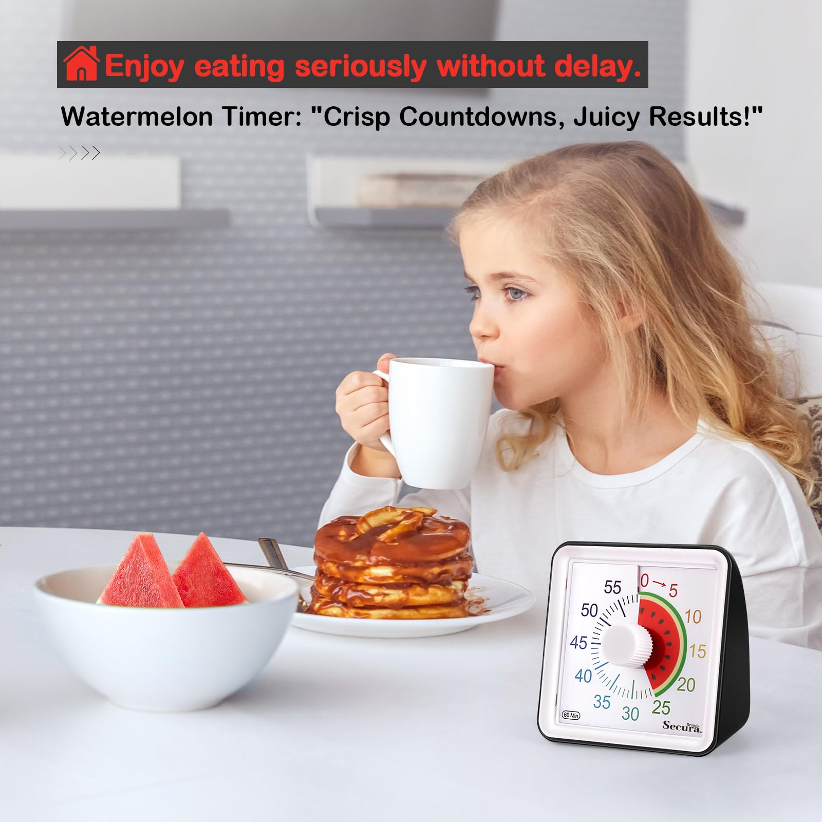 Secura 60-Minute Visual Countdown Timer for Kids & Adults, Classroom Time Management Tool (Black)