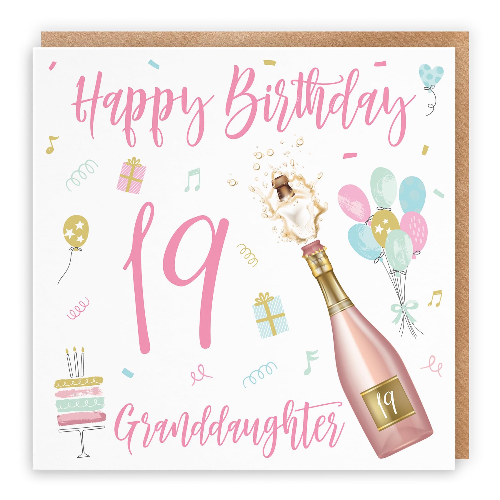 Hunts England - Large Granddaughter 19th Birthday Card - Happy Birthday - Granddaughter - 19 - Champagne Collection - Large - 210 x 210 mm - Fun Pretty Card - Age 19