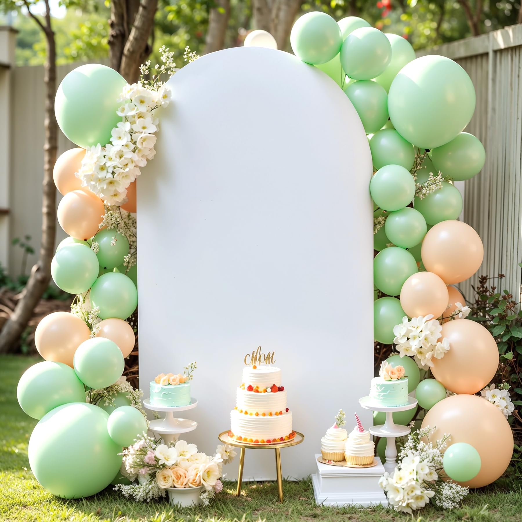 Photo 1 of 7.2FT Wedding Arch Backdrop Cover, Spandex Fitted White Arch Covers Stretchy Backdrop Balloon Arch Back Drop for Wedding Birthday Party Christmas Banquet Decoration