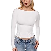 INLYRIC Women's Inbarely Ultra Long Sleeve Shirts Boat Neck Double Lined Going Out Tops Tight Fit Basic Tees