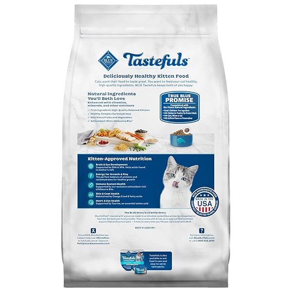 BLUE BUFFALO TASTEFULS KITTEN FOOD WITH DHA DRY CAT FOOD MADE IN THE USA WITH NATURAL INGREDIENTS, CHICKEN RECIPE, 7-LB. BAG