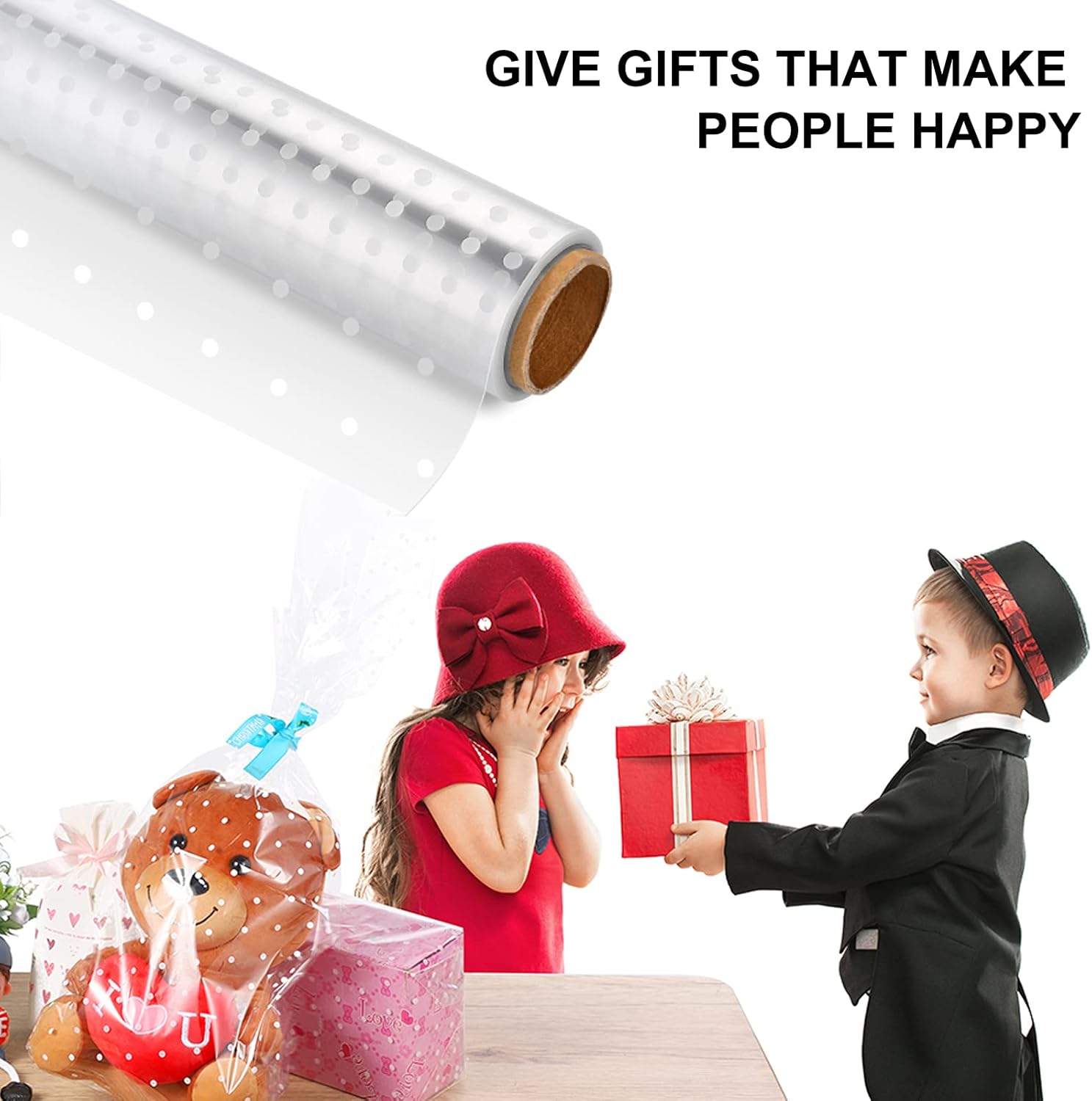 Cellophane Wrap Roll Unfolded Width 16 inch x 100 Ft White Dot Florist Paper Wrapper 3 Mil Thicken Long Film Gift Wrappings for Flowers,Basket,Food,Packing Paper: Everything Else