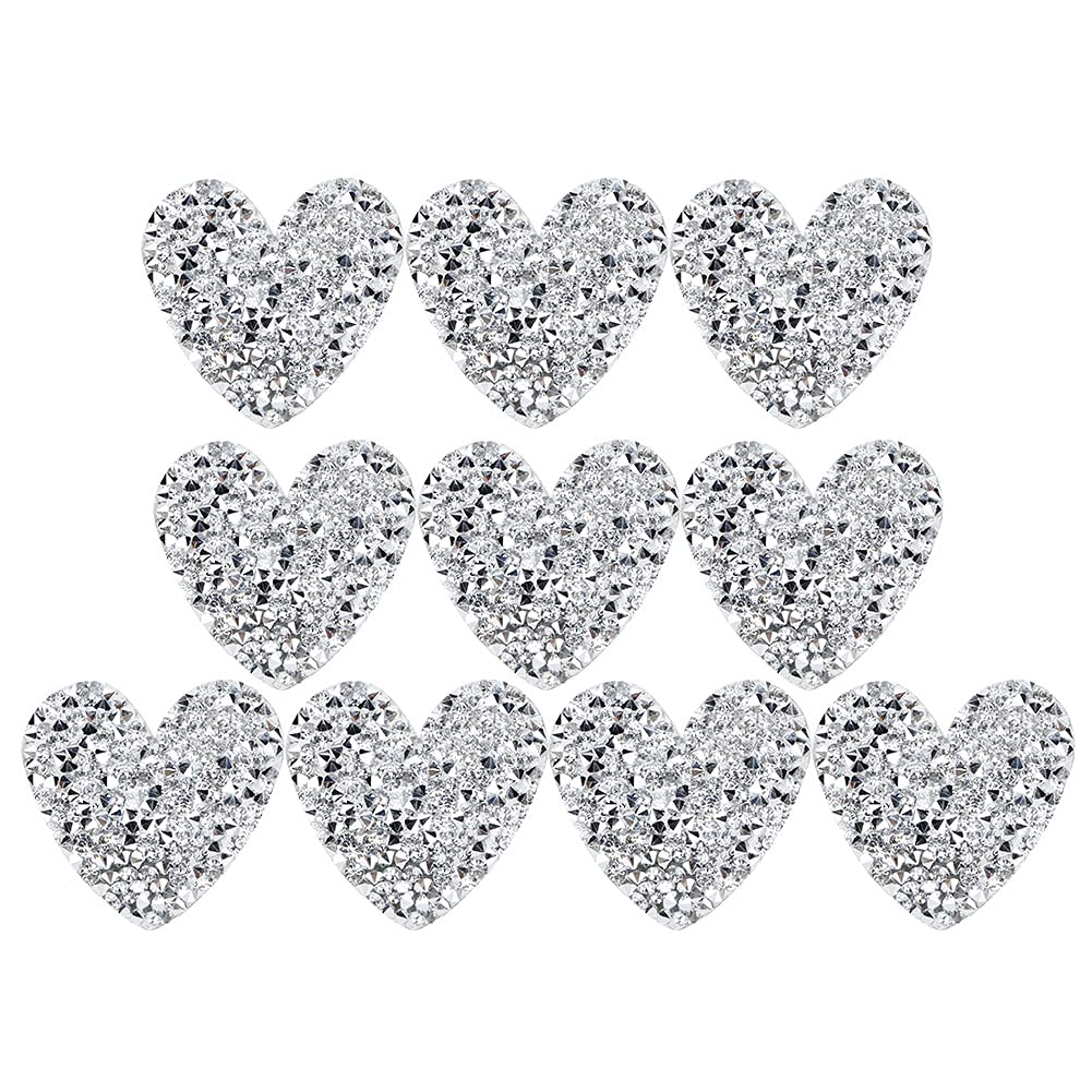Heart Rhinestone Applique, 10Pcs Glitter Gems Crystal Iron On Patches Embellishments for Shoes Bags Bags Hats Clothes Jacket and Jeans Decoration