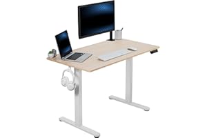 VIVO Electric Height Adjustable 44 x 24 inch Stand Up Desk, Standing Workstation with Memory Controller, Light Wood Top, White Frame, DESK-E144C