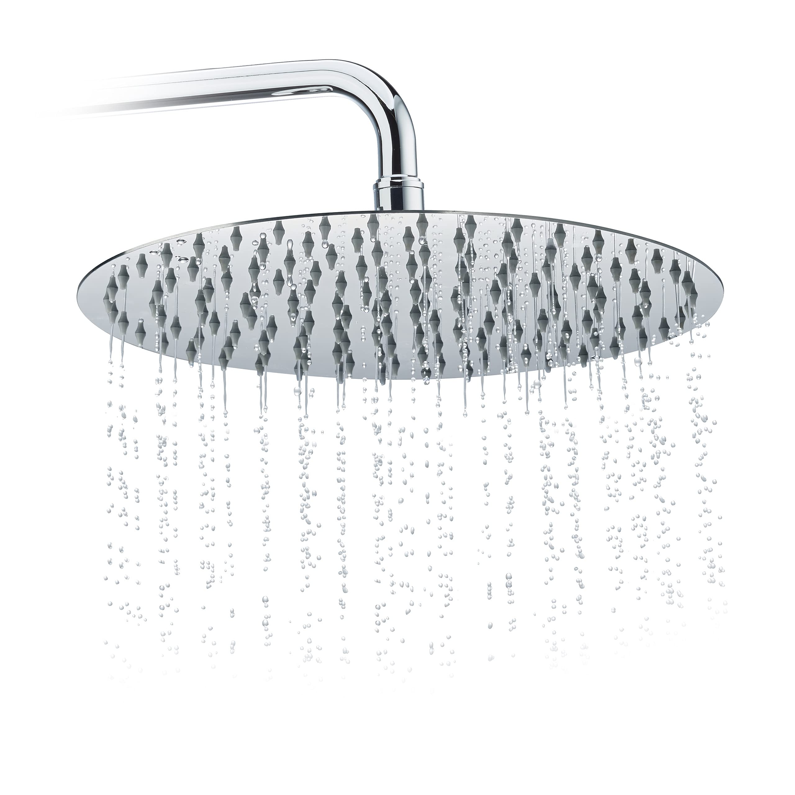 Relaxdays Round Rainfall Shower Head, 300 mm, Stainless Steel, Mirror Effect, High Gloss, 1/2 Inch, Silver