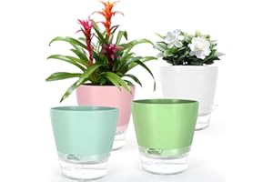 LOKEISNA 4 Pcs Self Watering Plant Pot , 6 inch Plant Pot with Drainage Hole and Large Capacity Reservoir, Pots for Plants with Saucer, 2 in 1 Indoor Plant Pots indoor Perfect for Living Room, Odorless