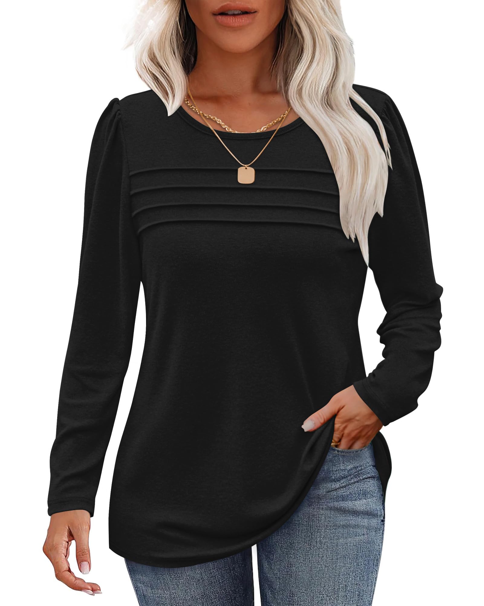 WNEEDU Women's Pullover, Long-Sleeved, Casual, Loose, Trendy Pleated Sweatshirt, Autumn and Winter Top, Blouse, Tunic