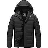 OKKYJEE Men's Winter Down Jacket with Detachable Hood | Fleece-Lined Warm Coat Windproof Thickened Design for Cold Weather