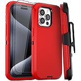 GYJ Case for iPhone 15 Pro Max Case 6.7" Belt-Clip Kickstand Holster with 2 Screen Protector, Full Body Heavy Duty Military Grade Cover Drop Protection Phone Case (Red Black+Clip)