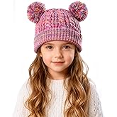 Gealaek Kids Winter Hat with Pom Pom, Toddler Beanie with Warm Fleece Lined, Cute Girls Snow Cap