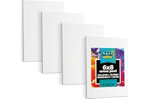 KEFF Canvas Boards for Painting - 6x8 4-Pack Bulk Canvas Panels, 100% Cotton Triple Primed Small Canvases for Painting Supplies, Acrylic, Oil, Watercolor & Tempera