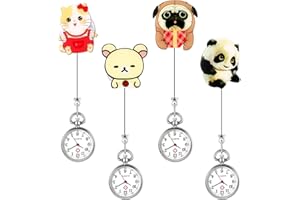 Retractable Nurse Watch for Women Girls Clip-on Hanging Lapel Pocket Watches Cute Cartoon Design Easy Read Dial Doctors Stude
