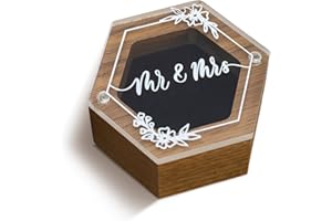 HEATHER & WILLOW Rustic Wooden Ring Box for Wedding Day & Proposal - Jewelry Organizer, Ring Bearer Box & Pillows - Mr & Mrs
