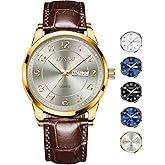 Taxau Men Dress Watch Waterproof Leather Watches for Men with Day Date Luxury Large Arabic Numerals Analog Quartz Classic Leather Watch Easy Read relojes para Hombres