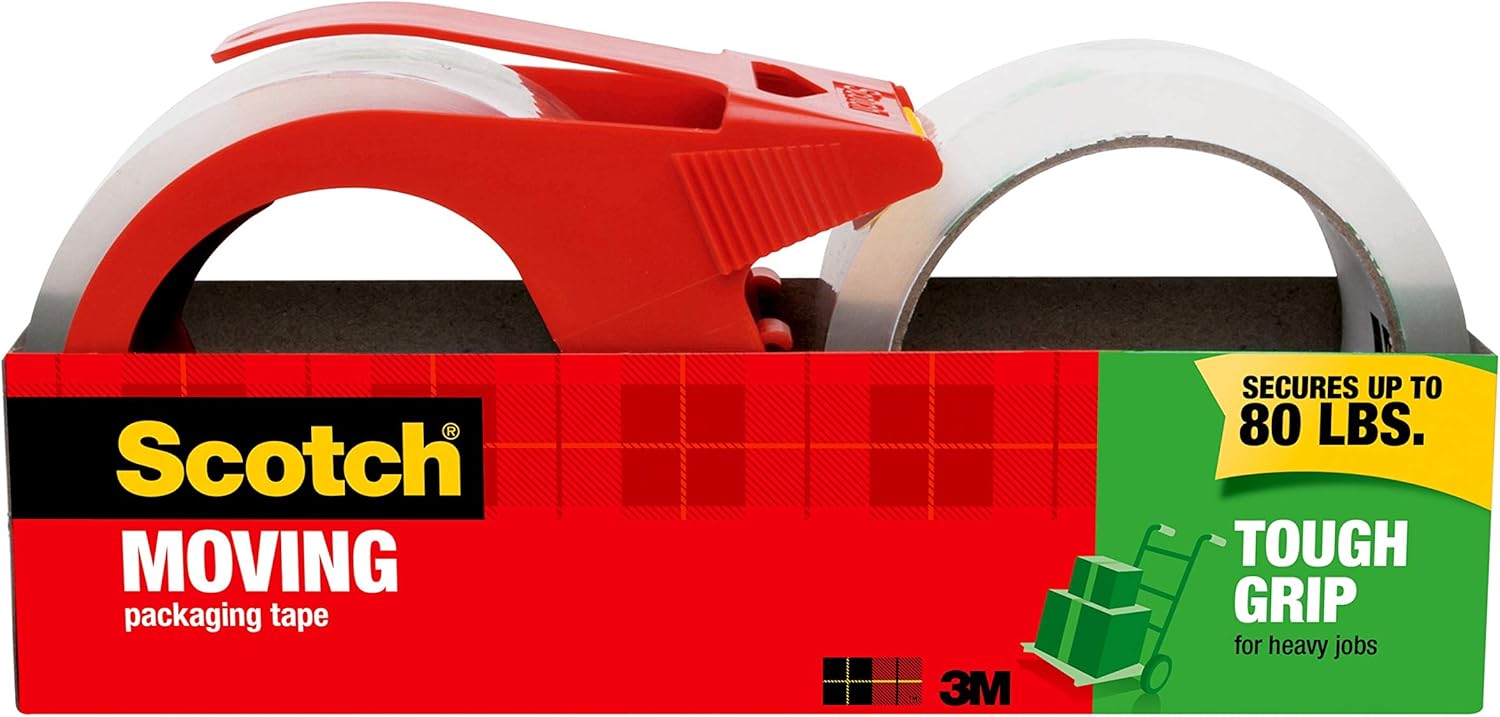 Scotch Tough Grip Moving Packaging Tape, 1.88 in. x 54.6 yd., 1 Dispenser and 1 Refill Roll/Pack : Office Products