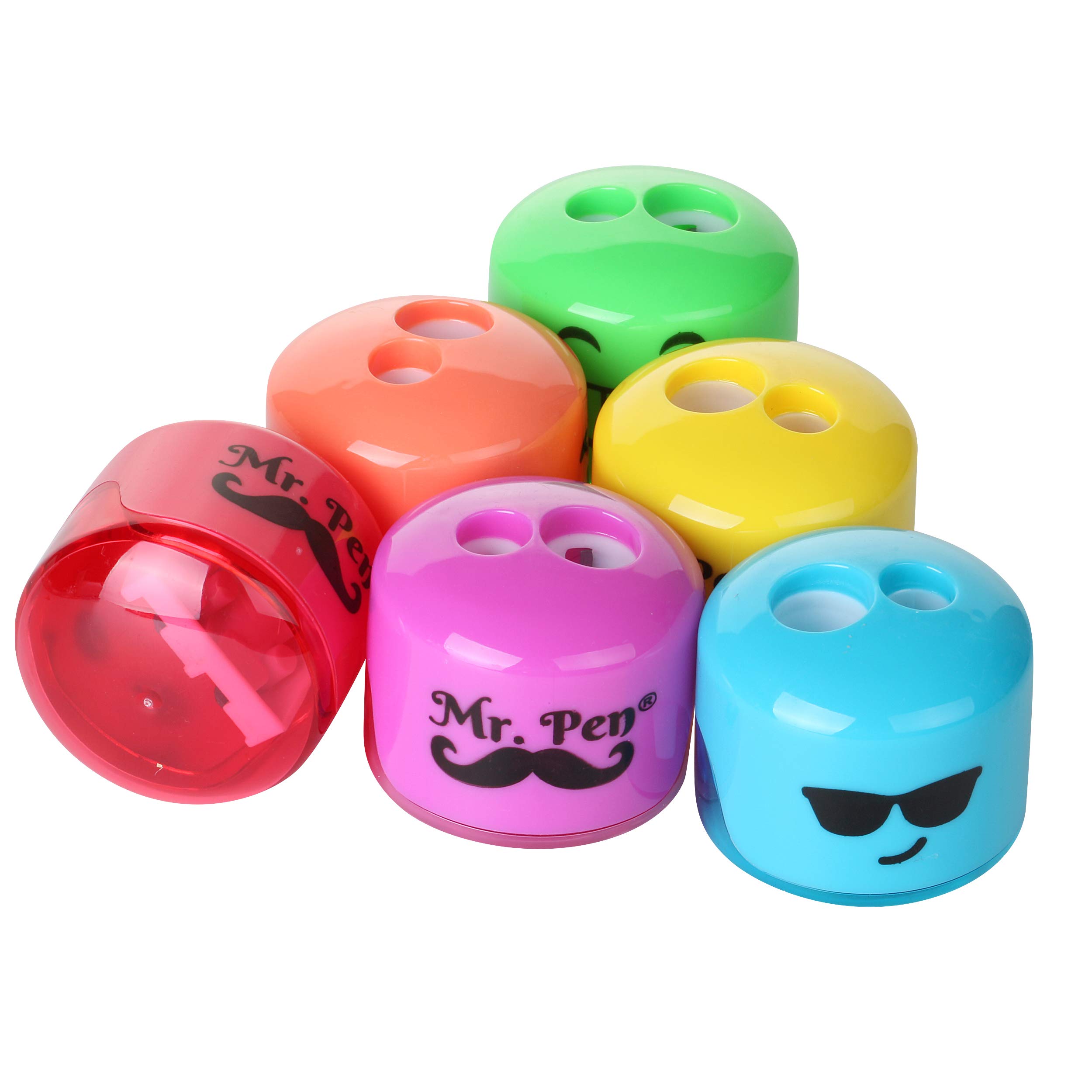 Mr. Pen- Pencil Sharpener, Smiley Sharpener 6 Pack, Pencil Sharpener Kids, Back to School Supplies
