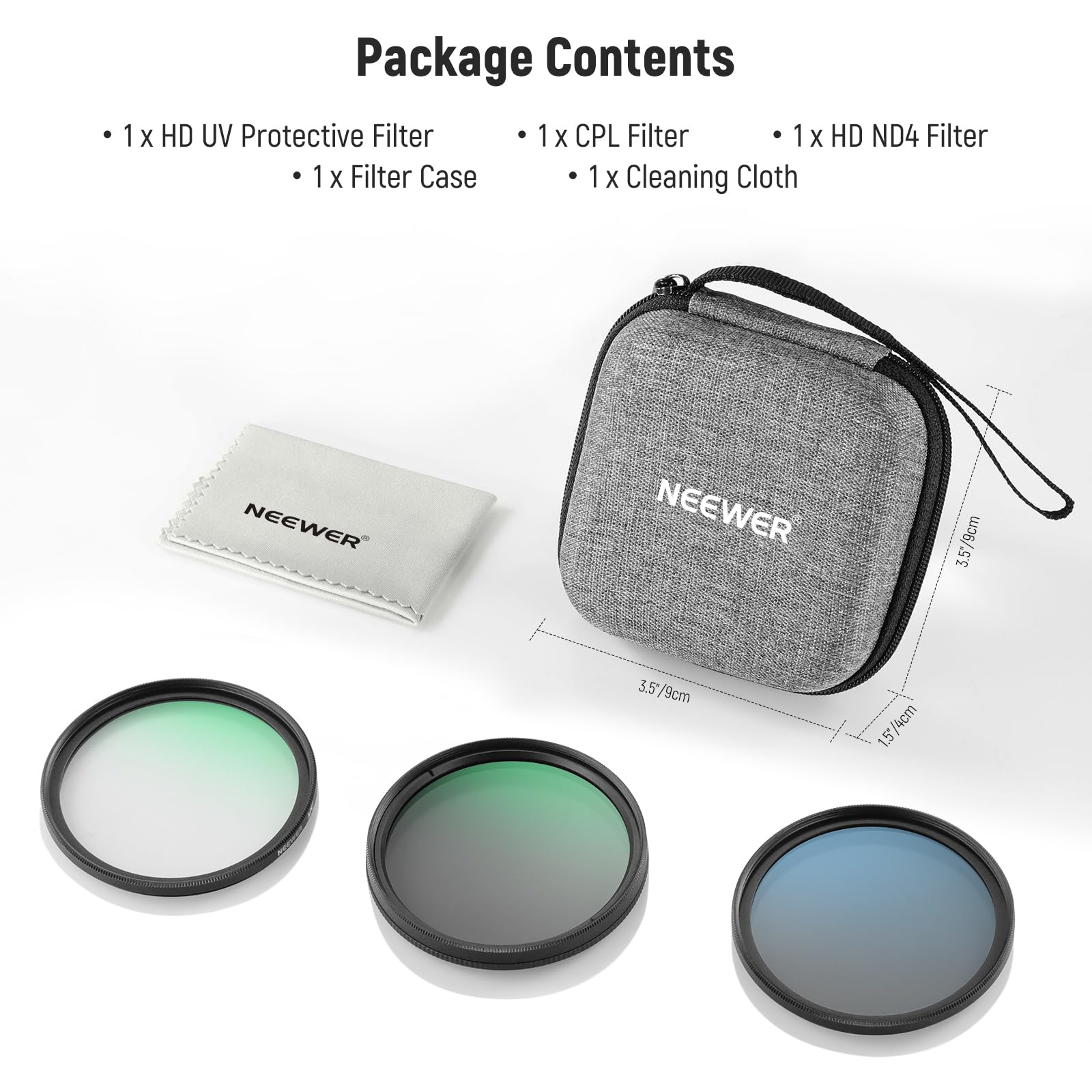 NEEWER 52mm UV/CPL/ND Lens Filter Kit with Hard Shell Storage Case, Multicoated Optical Glass & Aluminum Alloy Frame, UV + Circular Polarizer (CPL) + Neutral Density (ND4) Filter for Camera Lens