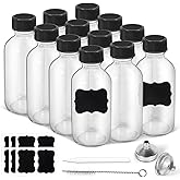 2oz Small Clear Glass Bottles with Lids, 2 Stainless Steel Funnel, 12 Labels, 1 Chalk Marker, 1 Brush - Reusable Boston Bottl
