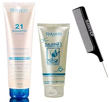Amazon.com: Salerm Cosmetics 21 - Champú y acondicionador para cabello (21 unidades, B5, provitamina y proteínas de seda, con peine de cola de acero fino): Beauty