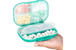 Sukuos Portable Pill Organizer Weekly with Double Lock, Travel Pill Box with Large 7 Compartment, Airtight Daily Medicine Case Container with Labels for Vitamins/Fish Oils/Supplements (Cyan)
